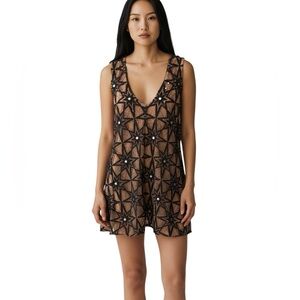 FOR LOVE & LEMONS Black Star Embellished Lace Mini Dress